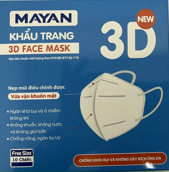 Khẩu trang mayan 3d covid hình cốc 1 hộp 10 cái