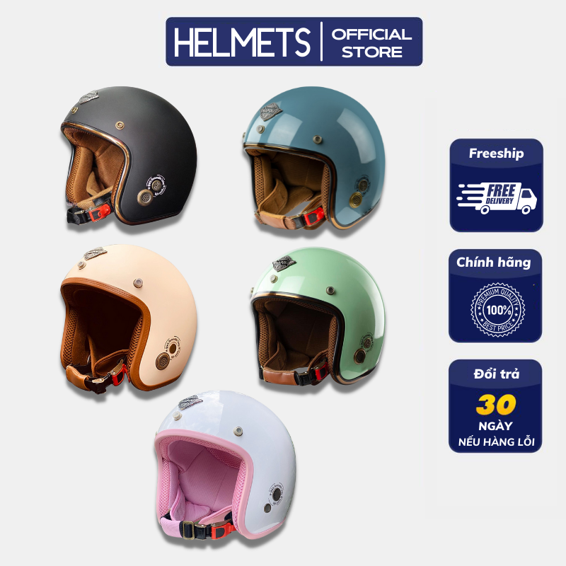Mũ bảo hiểm 3/4, nón bảo hiểm 3 4 có lót , mũ bảo hiểm màu trơn đi phượt , helmet h15