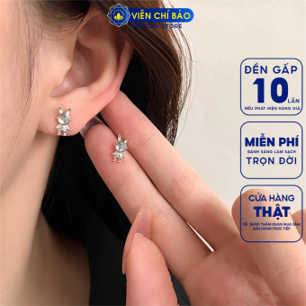 Bông tai bạc nữ Thỏ phi hành gia đá mặt trăng chất liệu bạc 925 thời trang phụ kiện trang sức Viễn Chí Bảo B000458