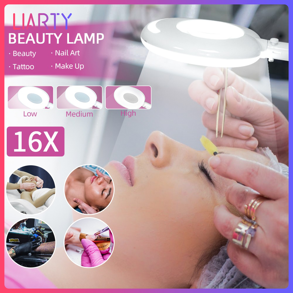 Gambar LIARTY 16X Magnifying Glass Floor Lamp Cold Soft LED Light Manicure Face Care Beauty Makeup Tattoo Tool