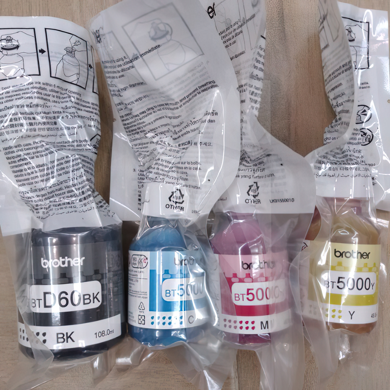 หมึกแท้ Brother BT-D60(BK) /BT-5000C, M, Y set 4 สี BK,​C, M, Y