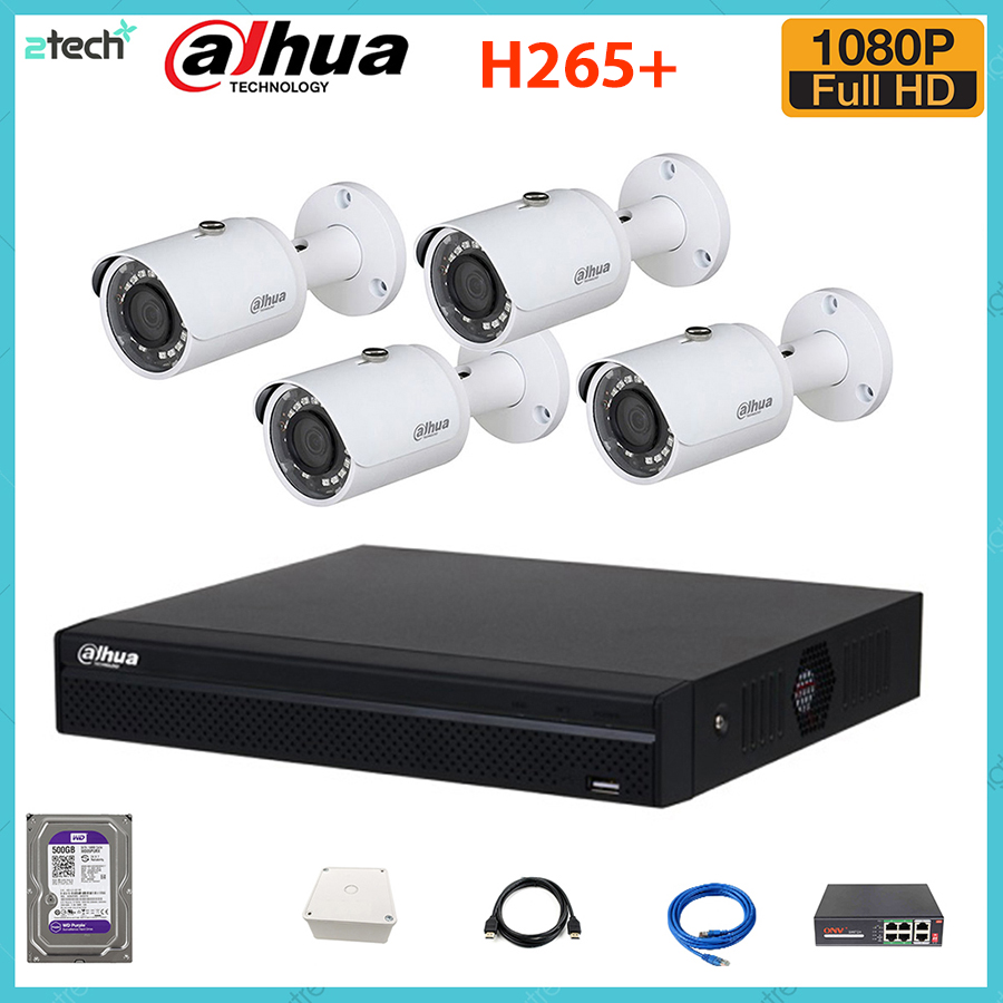 Bộ camera ip dahua 2mp full hd 1080p chuẩn h265+ trọn bộ đầy đủ phụ kiện lắp đặt