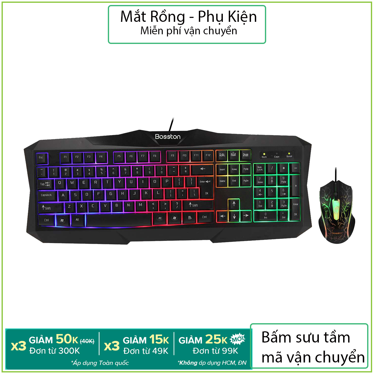 Bosston 837 Wired Gaming Keyboard and Mouse Combo, Extremely Quiet, 7-Color Led Lights, Extremely Beautiful