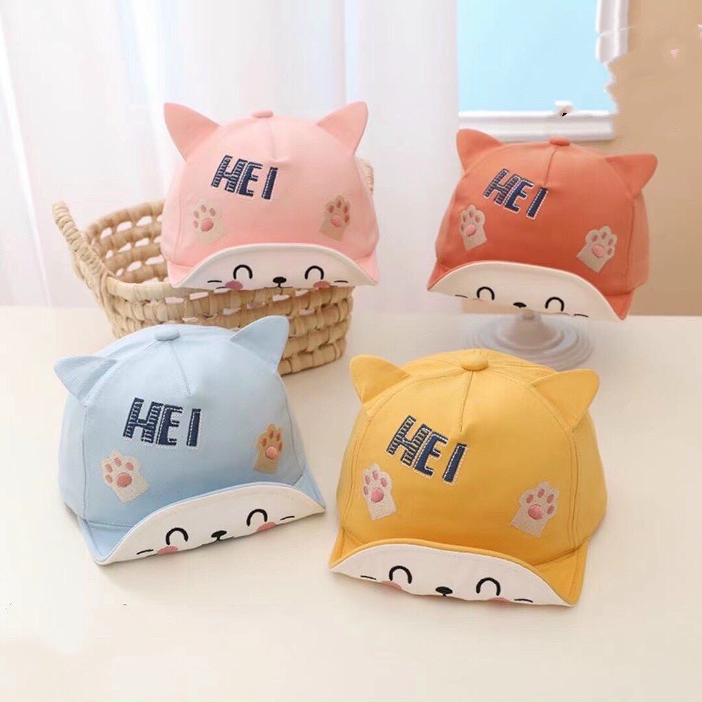 Mũ Lưỡi Trai Hình Mèo Thêu Chữ HEI Ngộ Nghĩnh Đáng Yêu Cho Bé Trai/ Bé Gái Từ 0-3 Tuổi