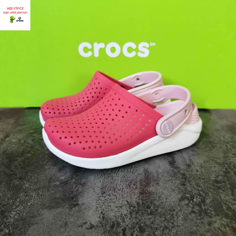 Dép sục nhựa đi mưa -crocs- literide trẻ em màu đỏ hồng