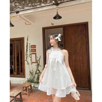 Set Áo Yếm Trắng Cột Nơ Phối Chân Váy Voan 2 Lớp