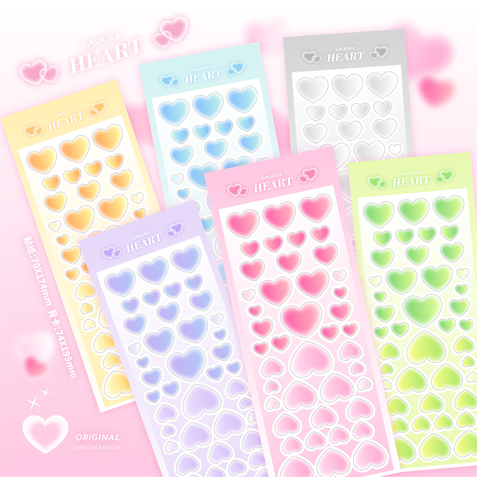 Tấm sticker bling bling lấp lánh họa tiết trái tim