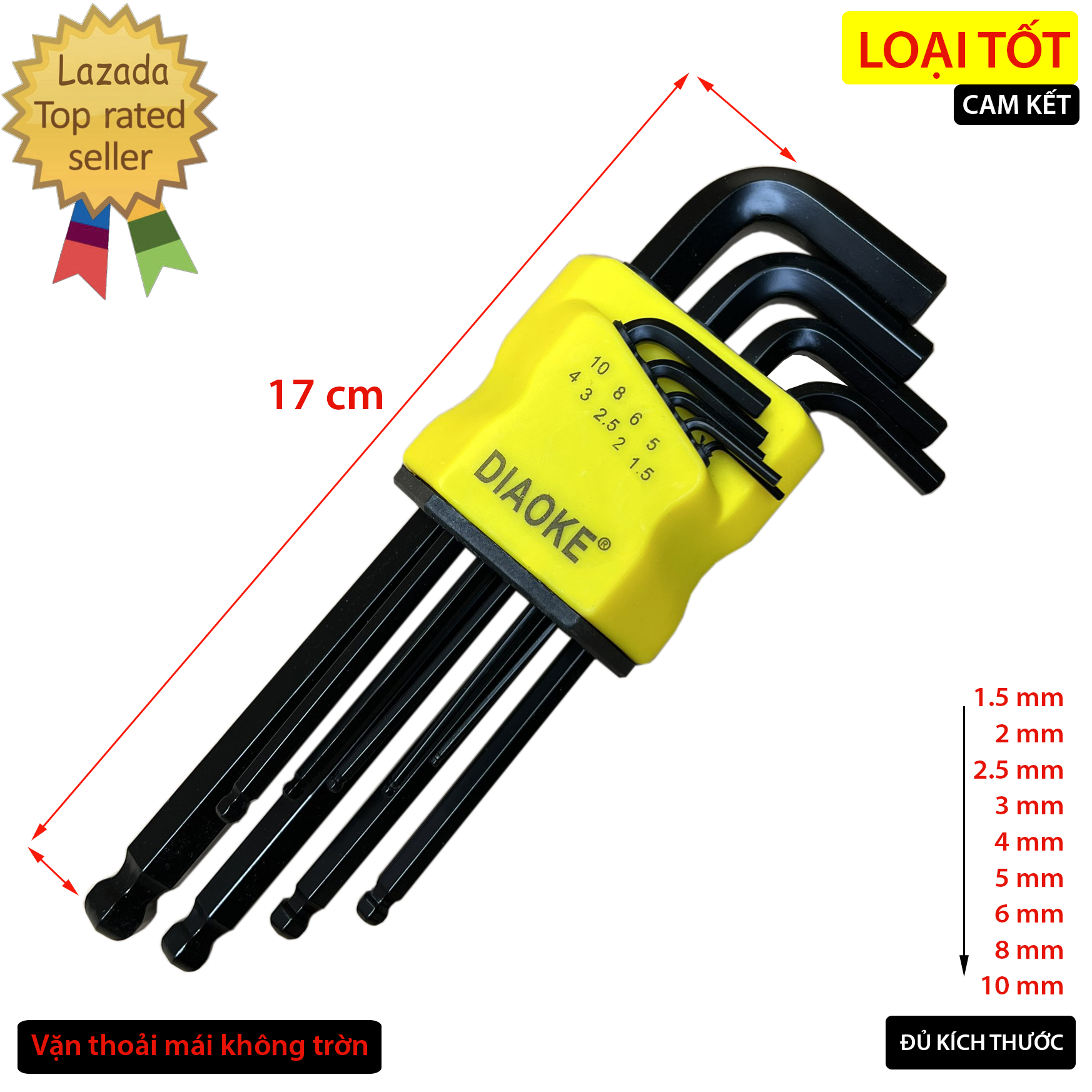 Bộ lục giác đầu bi 9 chi tiết DK, bộ cờ lê lục giác - Lục giác đen đại bàng