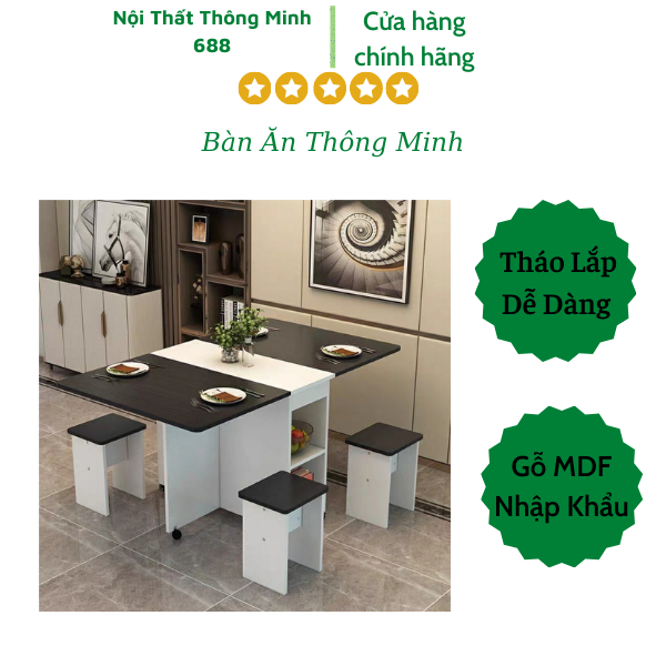 BÀN ĂN THÔNG MINH GẤP GỌN KÈM 4 GHẾ CÓ BÁNH XE TIỆN LỢI TIẾT KIỆM KHÔNG GIAN
