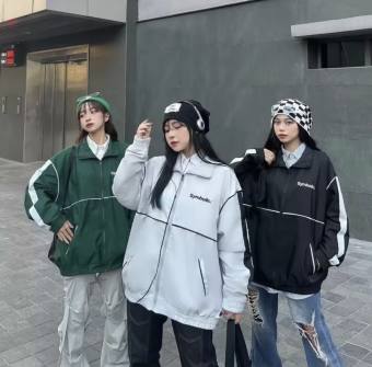 Áo khoác dù gió form rộng hai lớp dày dặn chống nắng SYMBOLIC sọc tay, Áo khoác dù hai lớp nam nữ form rộng