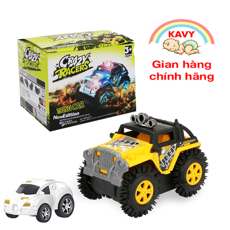 Xe ô tô đồ chơi xe jeep chạy pin màu vàng, xoay 360 độ, TẶNG kèm 1 xe ô tô mi ni xinh xắn đáng yêu cho bé