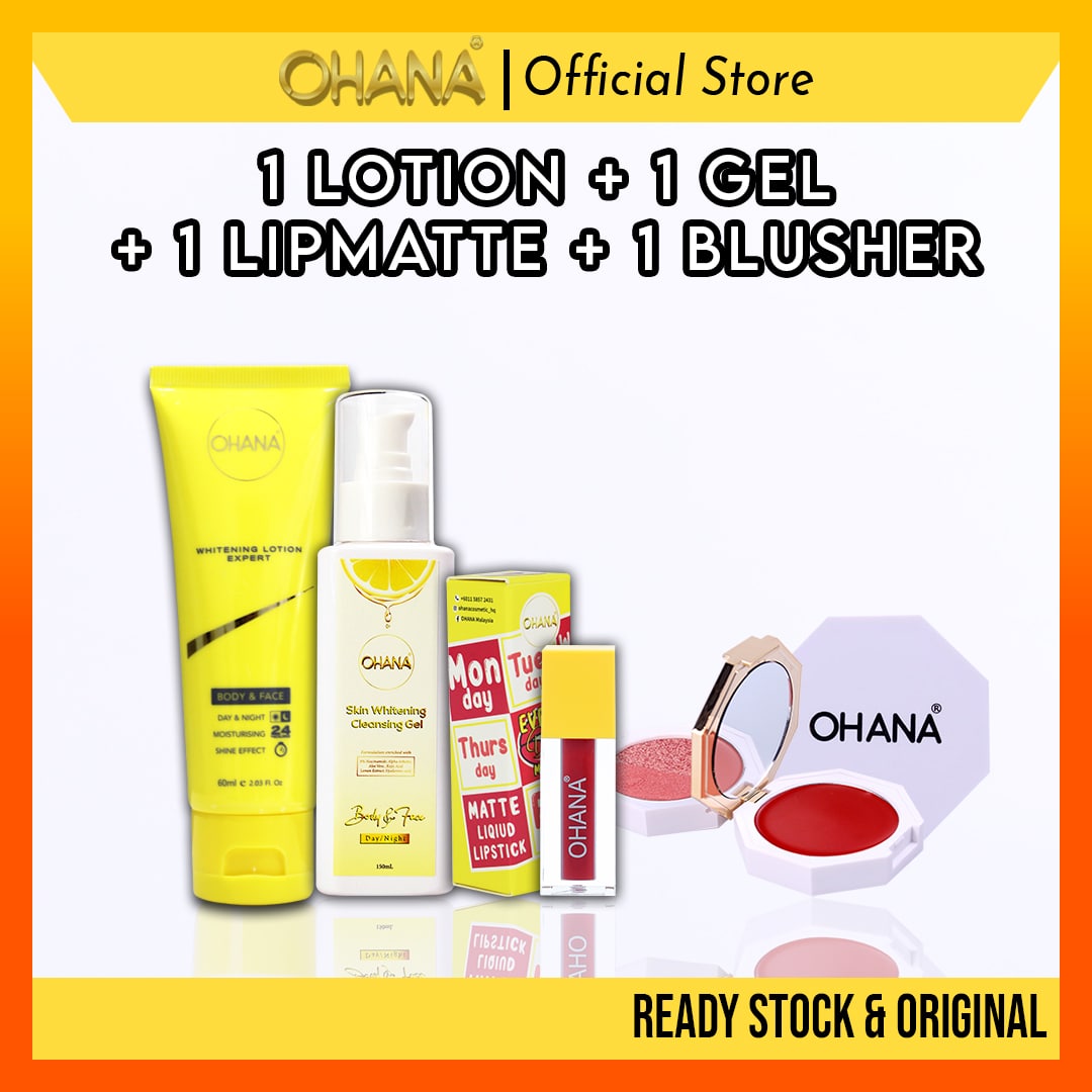 Gambar ?? [Ready Stock] Original Ohana New Whitening Lotion + Cleanser Gel + Lipmatte + Blusher (100% ORIGINAL HQ) Losyen Putih??