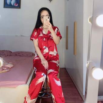 Bộ Lụa satin Áo Cộc Quần Dài