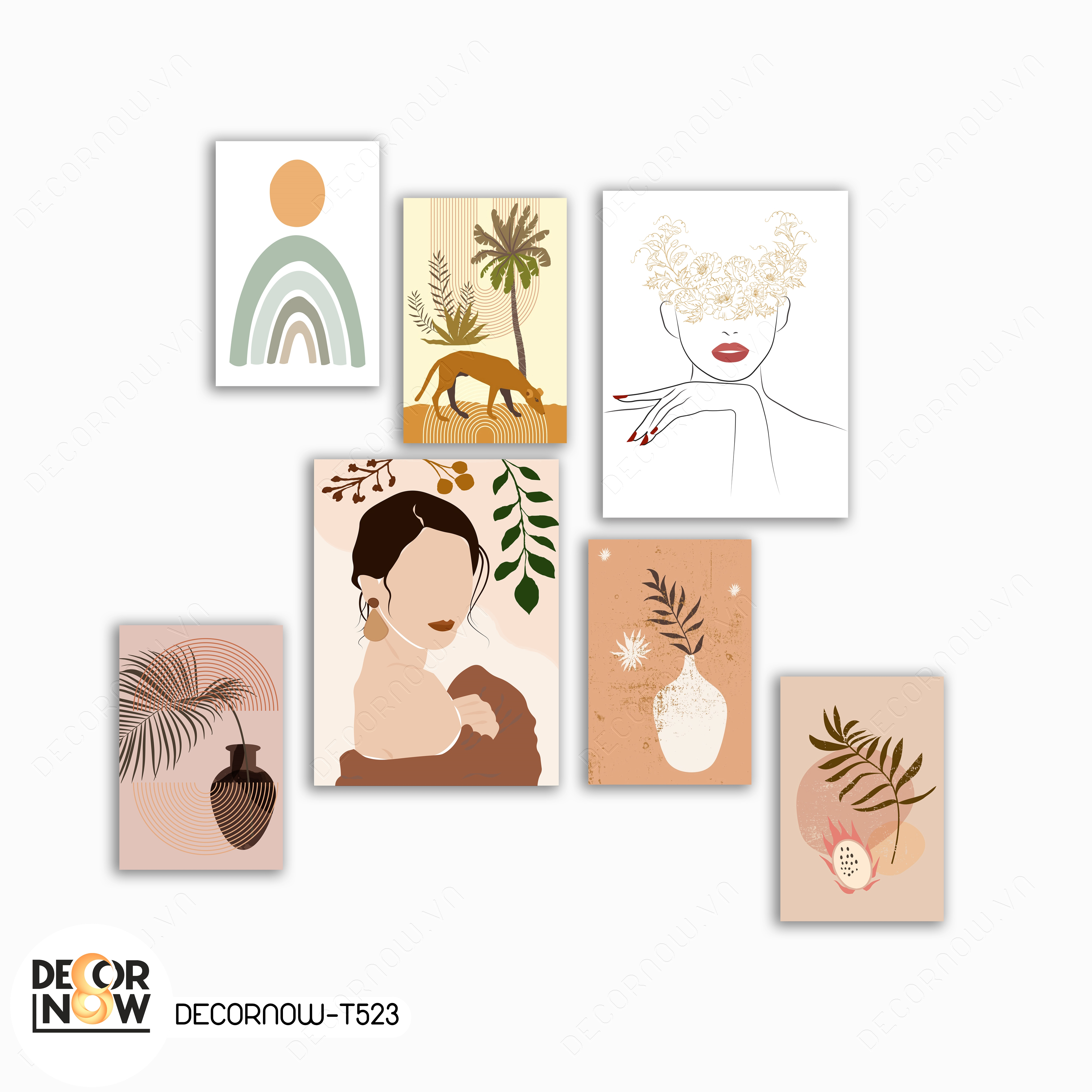 Tranh dán tường phòng ngủ, phòng khách, decor bộ 7 tranh dán tường dày 5mm, có sẵn keo 2 mặt decornow-11 decornow