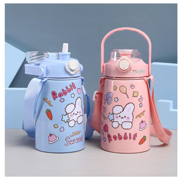 Bình nước giữ nhiệt cute có ống hút dễ thương, Bình giữ nhiệt cute full sticker