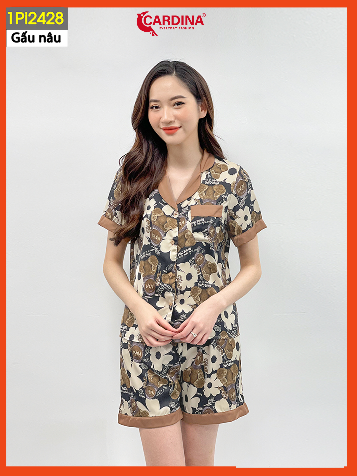 Đồ Bộ Nữ 𝐂𝐀𝐑𝐃𝐈𝐍𝐀 Pijama Chất Lụa Satin Cao Cấp Quần Đùi Áo Cộc Tay Họa Tiết 1Pi24