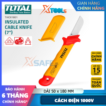 Dao tước dây điện lưỡi thẳng cách điện 1000V TOTAL THIDCK1801 5x100mm chứng nhận VDE/GS, lưỡi thép chống gỉ, dao tuốt vỏ dây điện