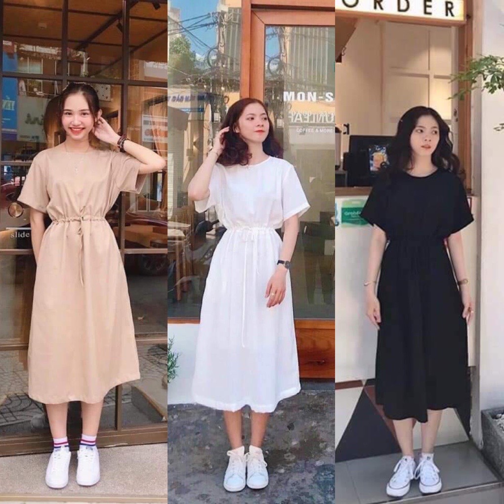 Đầm suông - váy suông thắt eo chất cotton co giãn