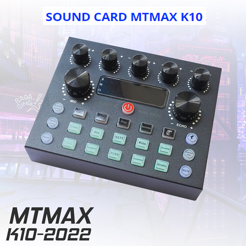 Sound Card MTMAX K10 - Sound Card Thu Âm Hỗ Trợ Điều Chỉnh Giọng Hát Tối Ưu - Đầy Đủ Kết Nối Condenser Mic 1 và 2, Headset, Monitor, Bluetooth, USB Mini