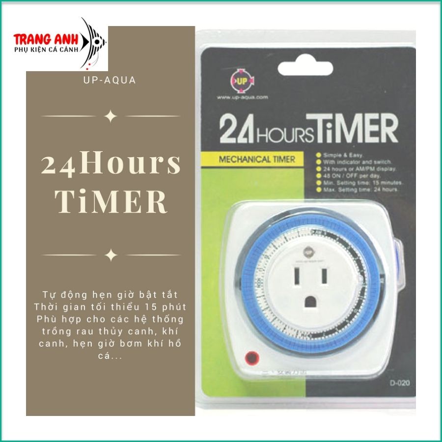 Ổ cắm hẹn giờ cơ Timer Up Aqua, Đồng hồ hẹn giờ bật tắt đèn tự động chuyên dùng cho hồ cá thủy sinh