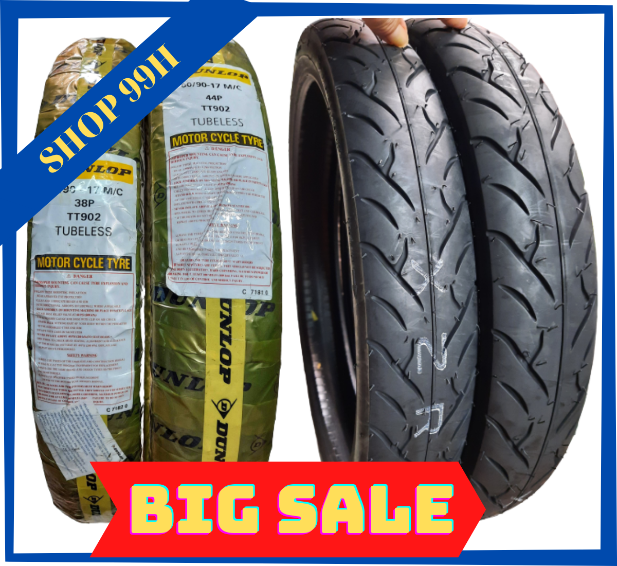 Vỏ dunlop loại không dùng ruột size 70/90-17 và 80/90-17