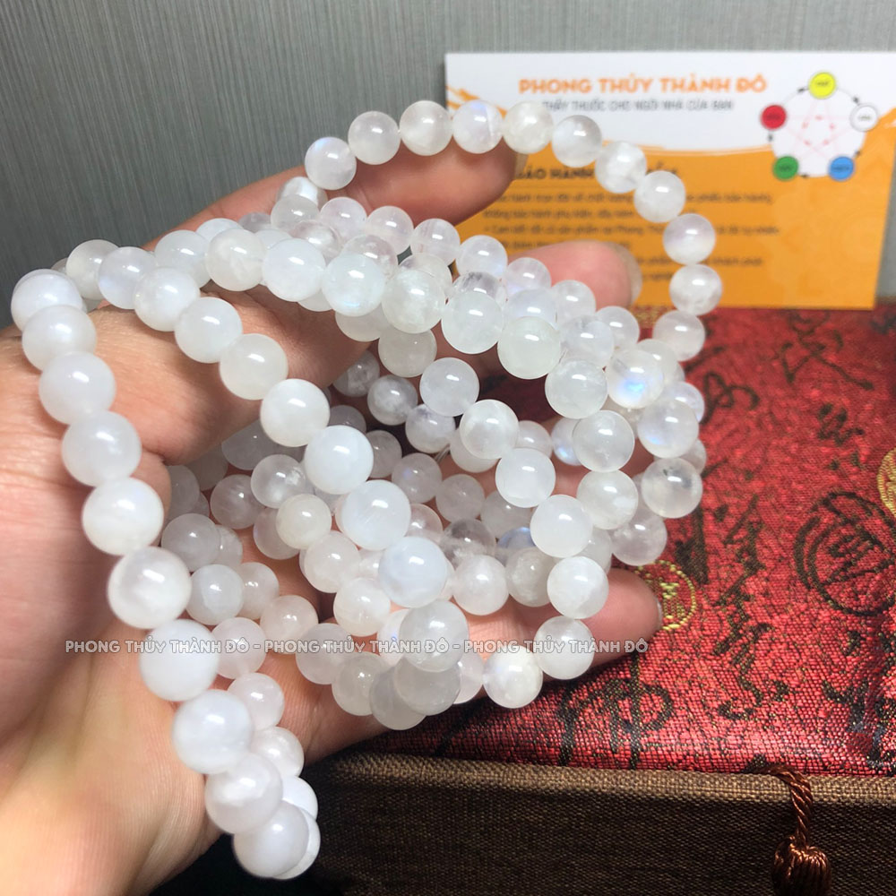 Chuỗi Vòng Đá Mặt Trăng (MOONSTONE) Thiên Nhiên, Màu Trắng Sữa, Size Hạt 7.5 - 8mm - Phong Thủy Thành Đô
