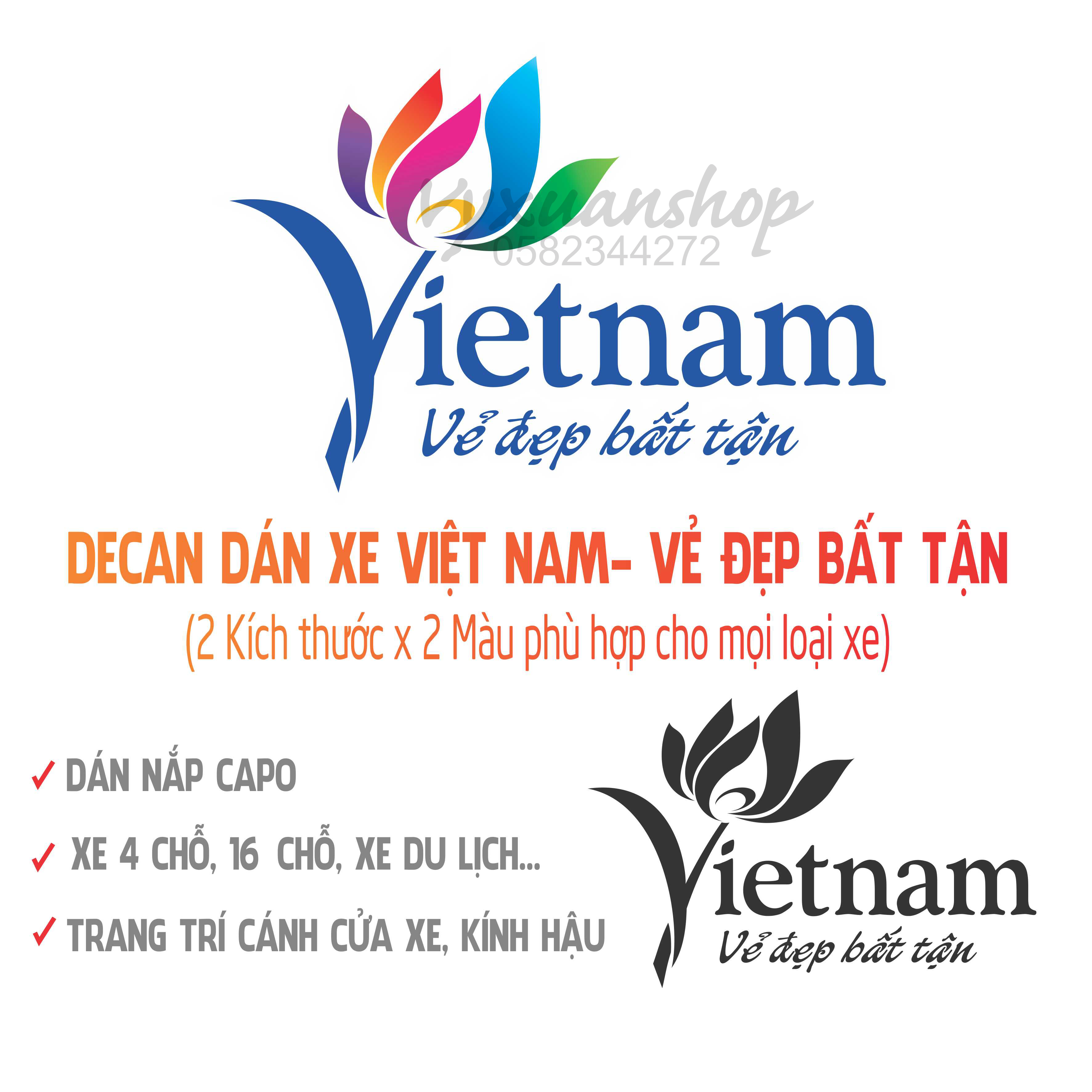 (Chọn màu/Chọn kích thước ) Decan dán xe logo Việt Nam vẻ đẹp bất tận