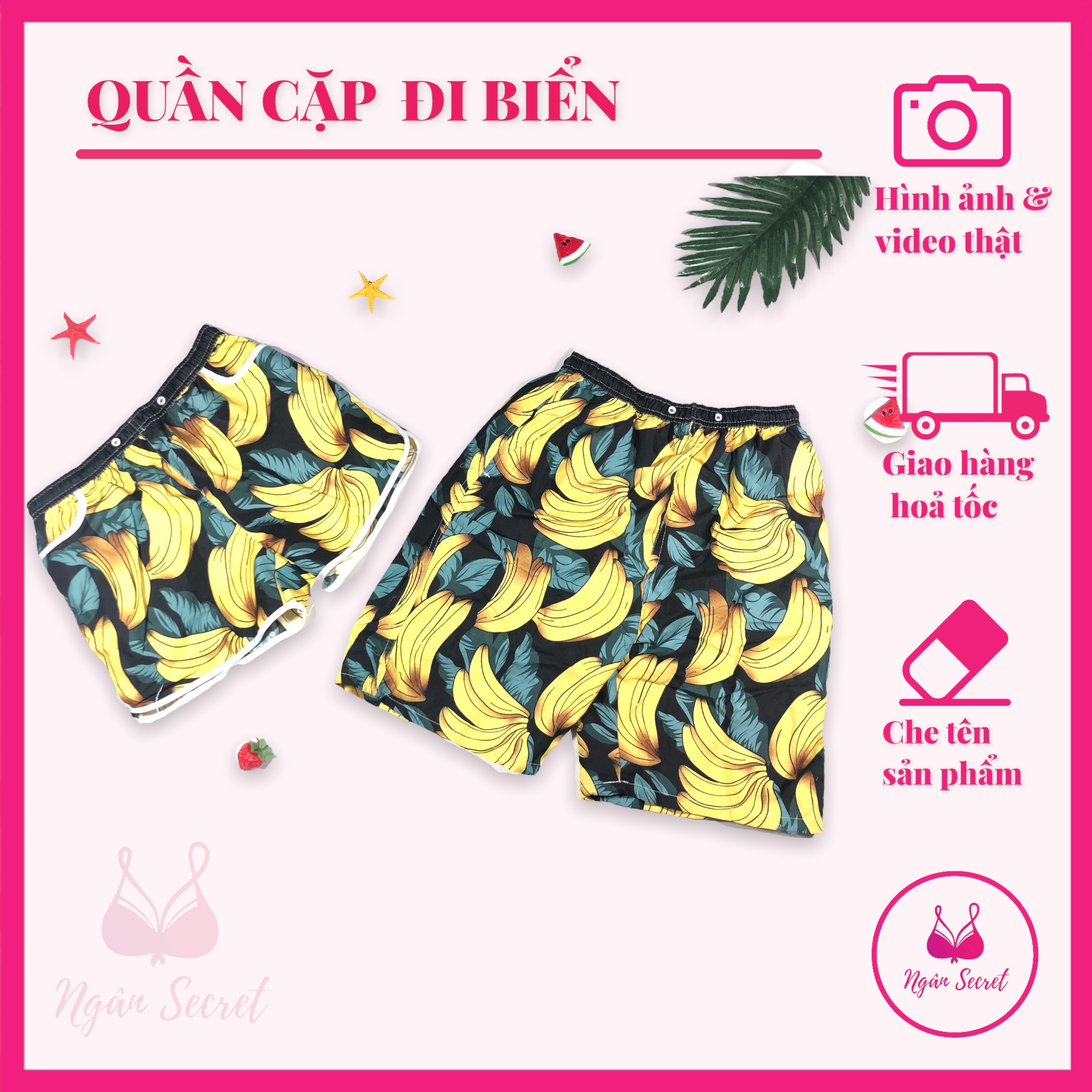 QUẦN CẶP ĐI BIỂN IN HÌNH CHUỐI QUẦN ĐI CHƠI NHÓM