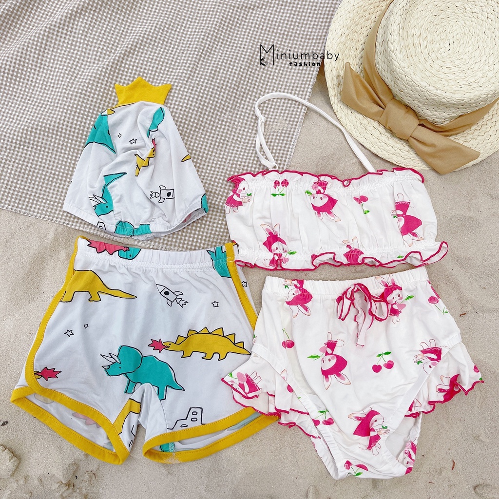Bộ đồ bơi cho bé trai, bé gái từ 1-8 tuổi, bikini đi biển cho bé hình khủng long,cà rốt, thỏ dễ thương MiniumBaby-B1221