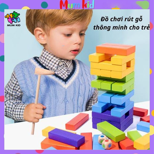 Đồ Chơi Rút Gỗ Bộ Rút Gỗ Màu 48 Thanh Loại Lớn, Domino Màu Cho Bé