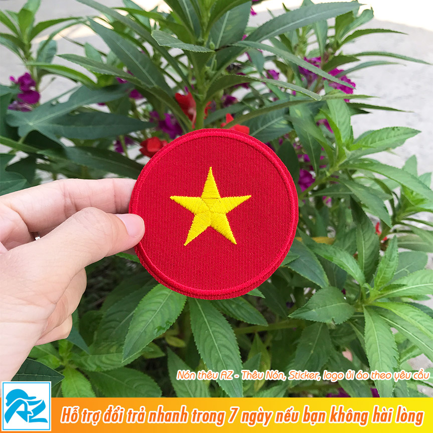 Patch vải ủi nhiệt thêu hình logo cờ Việt Nam hình tròn S496