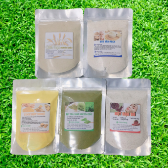 Combo siêu trắng da Bột Trà xanh 100g & Cám gạo 100g & Yến mạch 100g & Đậu đỏ 100g & Bột nghệ 100g