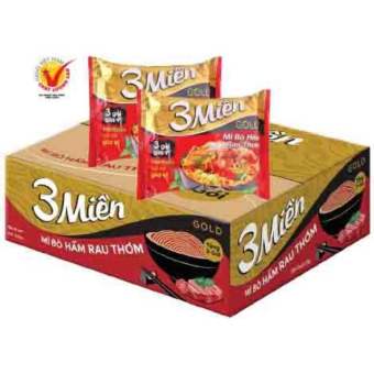 Thùng 30 gói mì 3 Miền Gold bò hầm rau thơm 75g