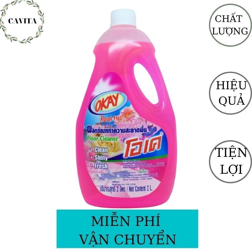 [FREESHIP] Nước Lau Sàn Okay 2000ml Thái Lan CAVITA giúp nhà của sạch sẽ, thơm mát, hương thơm dịu nhẹ, đuổi côn trùng, bảo vệ sức khỏe gia đình (Màu Hồng Hương Hoa)