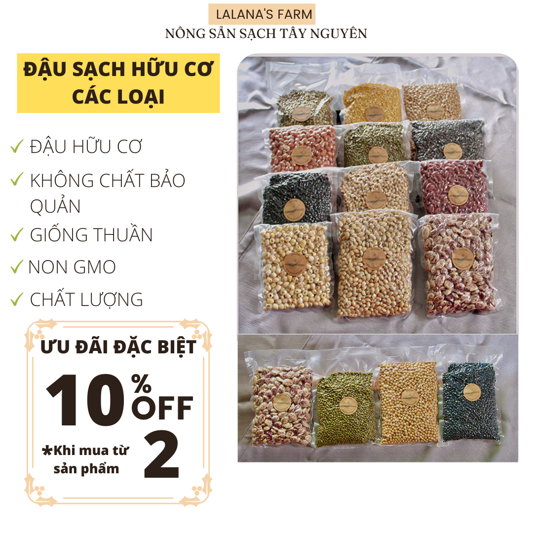0.5KG Đậu xanh nguyên hạt, đậu đen xanh lòng hữu cơ, Đậu sạch hữu cơ thuần chủng, Đậu nấu nước, nấu chè các loại - Lalana's Farm Nông sản sạch Tây Nguyên