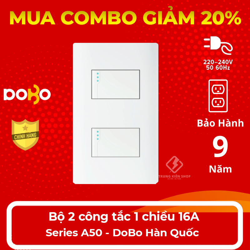 Bộ 2 công tắc 1 chiều/ đảo chiều 16a - hạt công tắc, hạt ổ cắm dòng a50 dobo hàn quốc nhập khẩu cao cấp - bảo hành 9 năm - npp trung kiên