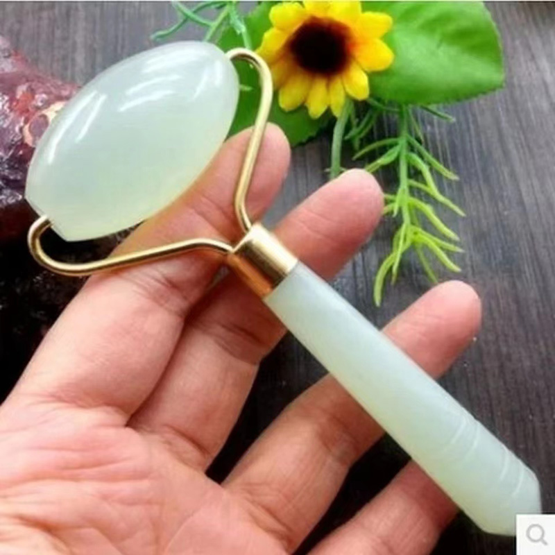 Con lăn ngọc bích xiuyan tự nhiên hai đầu con lăn ngọc bích làm đẹp mặt mỏng thanh mát xa máy mát xa cơ thể