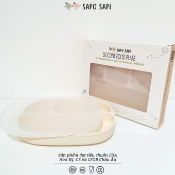 Đĩa Ăn Dặm Premium Silicon Chia 4 Ngăn Có Đế Hút Chân Không Chống Đổ Classy Sapo Sapi - Cream (Kem)