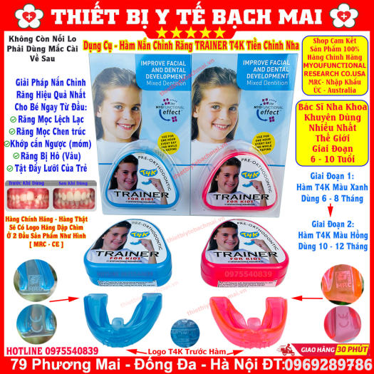 Dụng Cụ Niềng Răng Trainer T4K Hàng ÚC - màu xanh, màu hồng