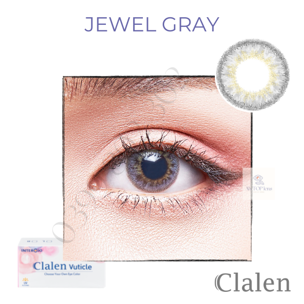Kính áp tròng màu xám ngọc Jewel Gray 1 tháng Clalen Vuticle chống tia cực tím được sản xuất theo công nghệ Đức cho đôi mắt tự nhiên