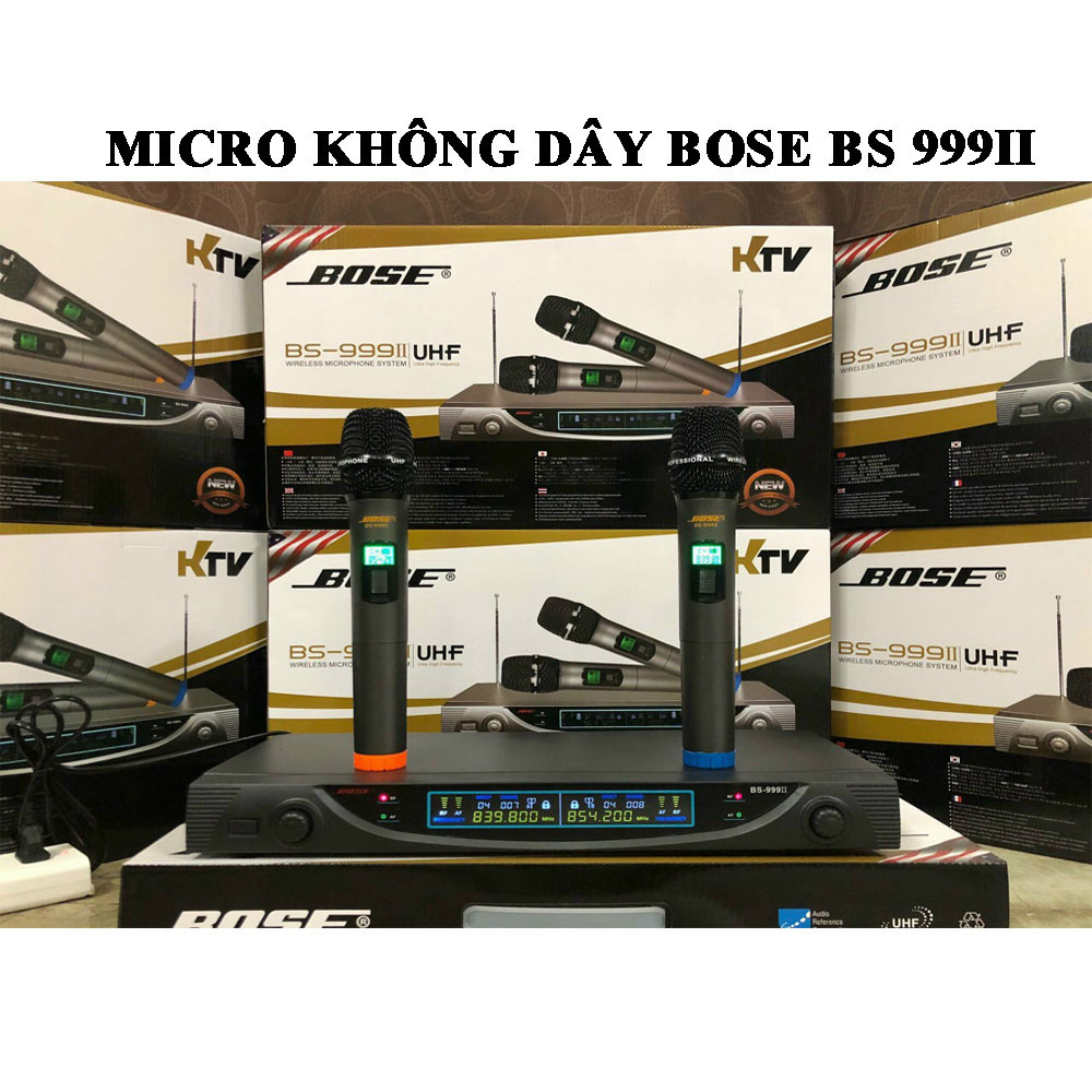 Mic không dây bose bs 999ii uhf tặng kèm 2 chống lăn micro, micro karaoke không dây hát nhẹ nhàng , hút âm tốt , độ chống hú cao , âm thanh trung thực , bộ 2 micro không dây phù hợp karaoke gia đình bạn bè