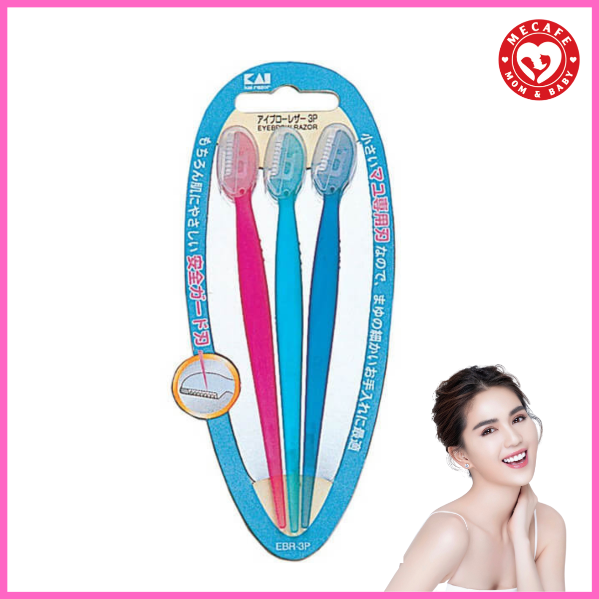 Set 3 dao cạo lông mày cán dài làm đẹp chuyên dụng cho nữ KAI