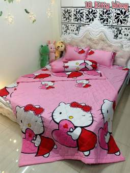 Ga trải giường bo chun bọc đệm kích thước 1m6x2m, kitty ôm tim