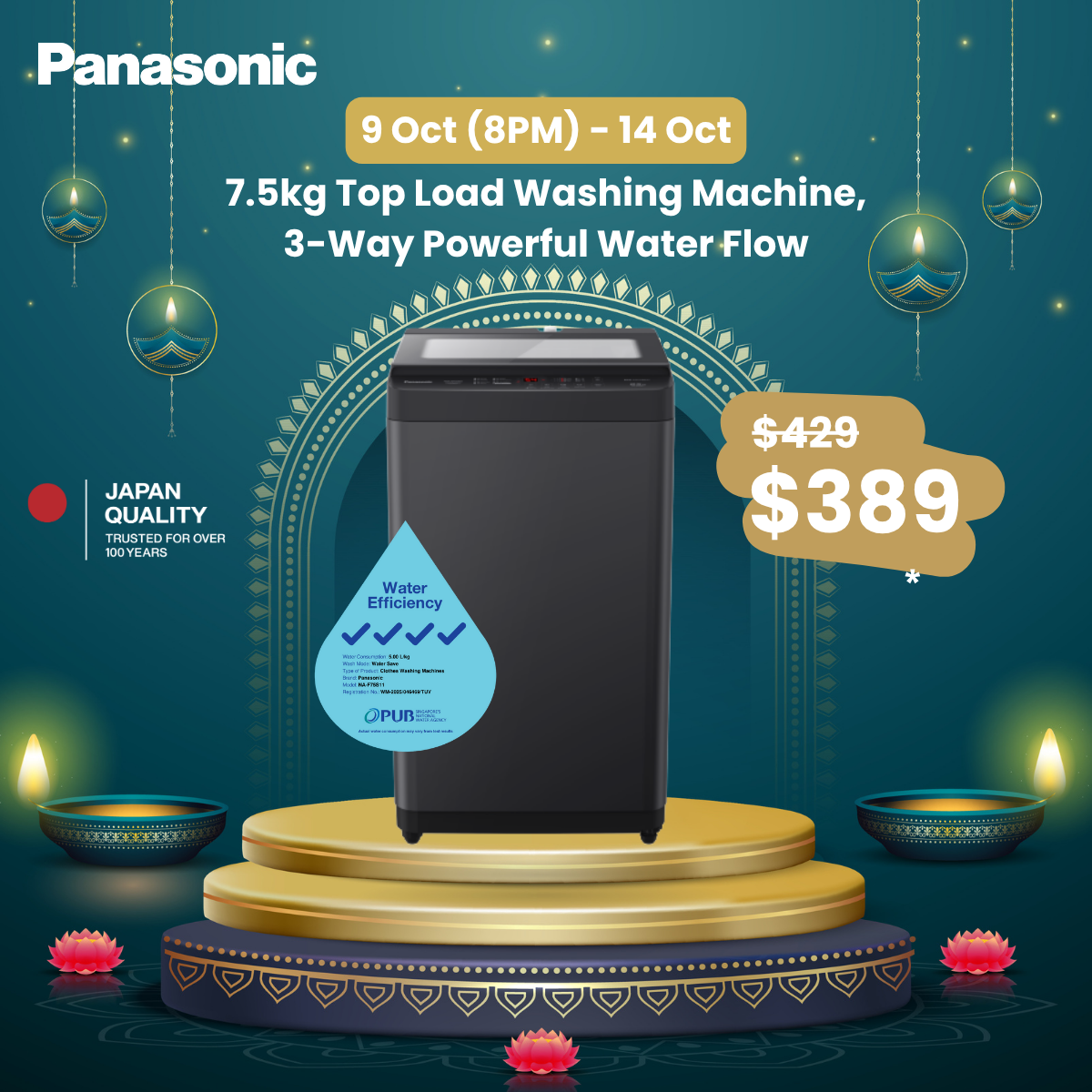 Panasonic 12Kg Automatic Top Load Washing Machine - Fast Laundry