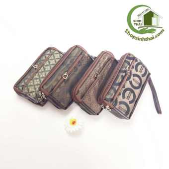 Bóp ví đựng tiền cao cấp nhiều ngăn - bóp lớn đựng được nhiều tiền - màu nâu giao họa tiết ngẫu nhiên