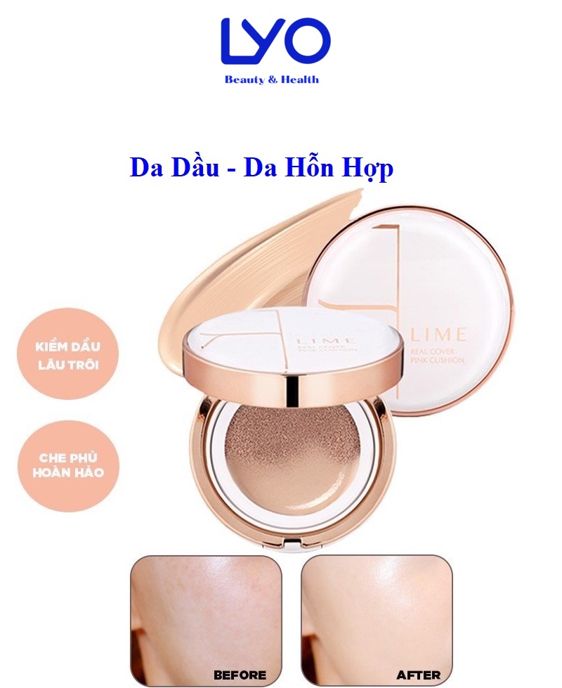 Phấn nước kiềm dầu lime real cover pink cushion spf50+ pa+++