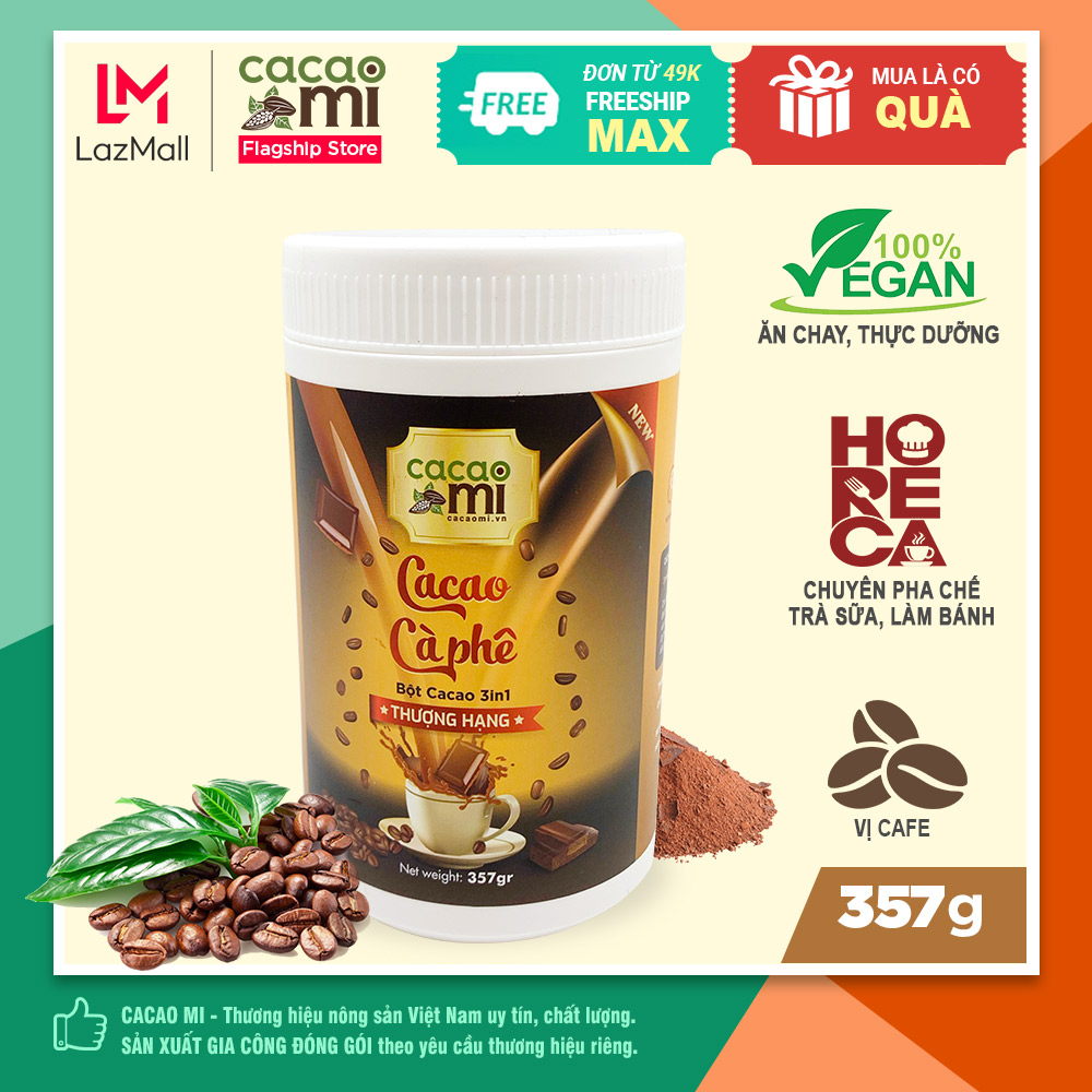 Bột cacao cafe sữa hòa tan CACAOMI Horeca thức uống socola vị cà phê dành pha chế chocolate nóng, trà sữa, milo dầm, làm bánh, hũ thượng hạng 357g