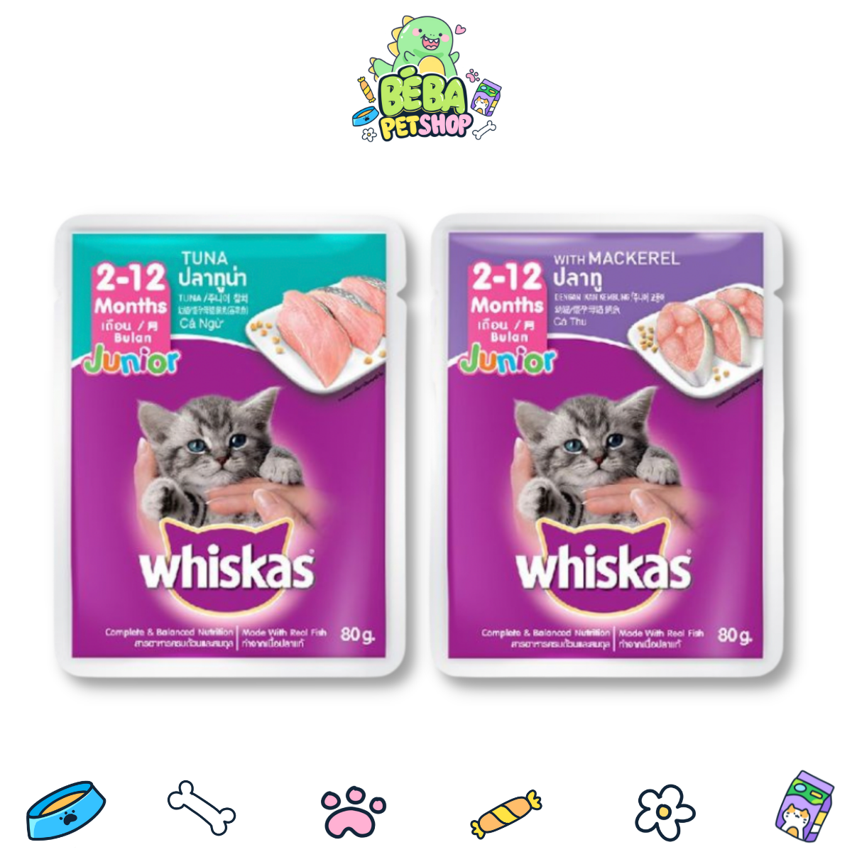 Pate cho mèo con Whiskas gói 80g mềm nhuyễn, thơm ngon, kích thích vị giác mèo con | Bé Ba Petshop
