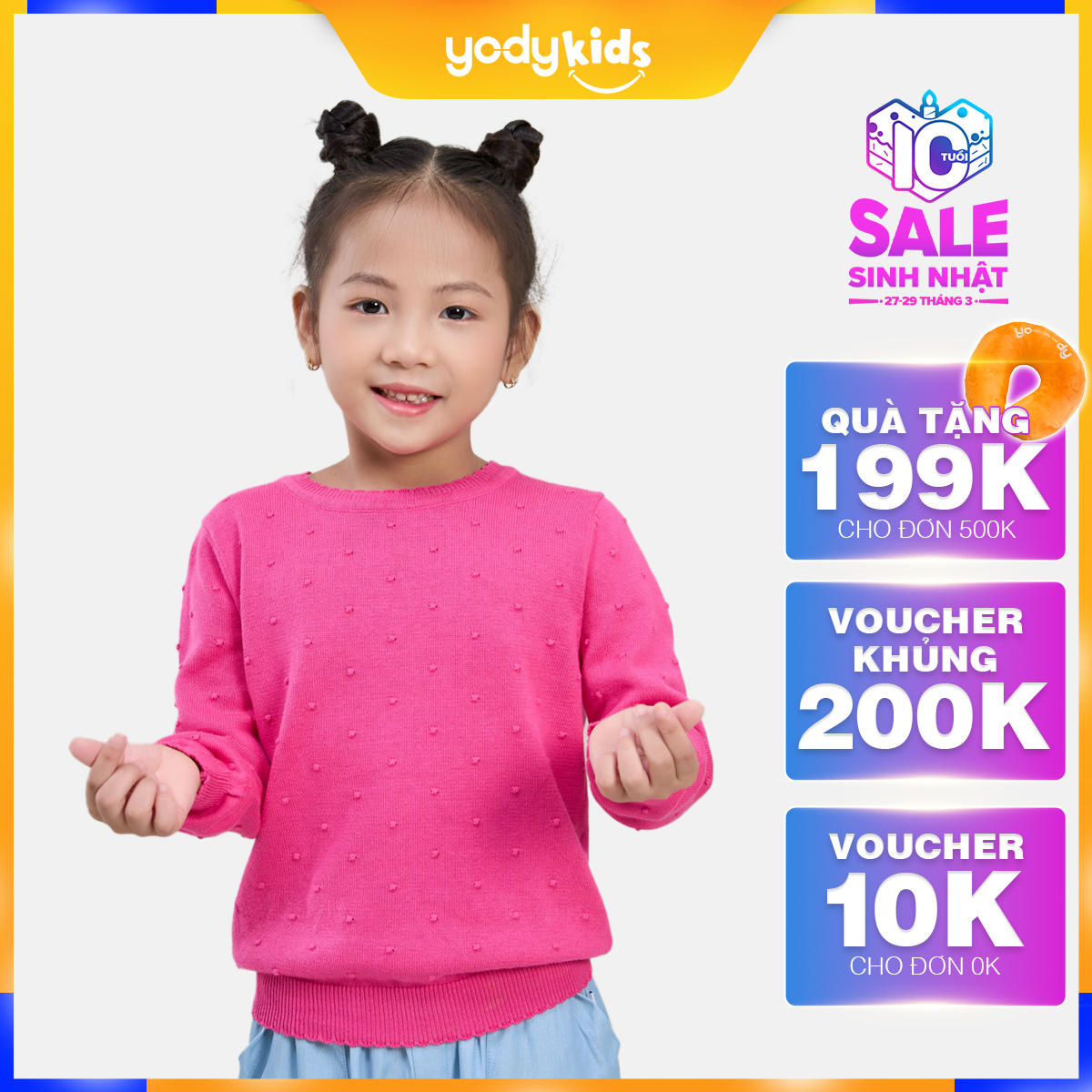 Áo len cho bé gái thương hiệu YODY chất liệu cotton form dáng suông phối bo cách điệu với hiệu ứng lạ mắt KID4085