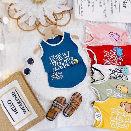 Bộ Ba Lỗ Bé Gái Bé Trai Minky Mom Vải Thun Lạnh Họa Tiết New York City Áo Thun 3 Lỗ Cho Bé Mặc Hè MKM3LO2110
